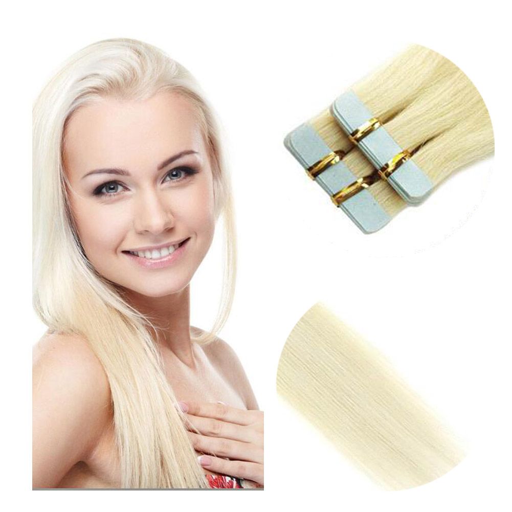 White Blonde Tape In Hair Extensions 20 Inch Quality Professional