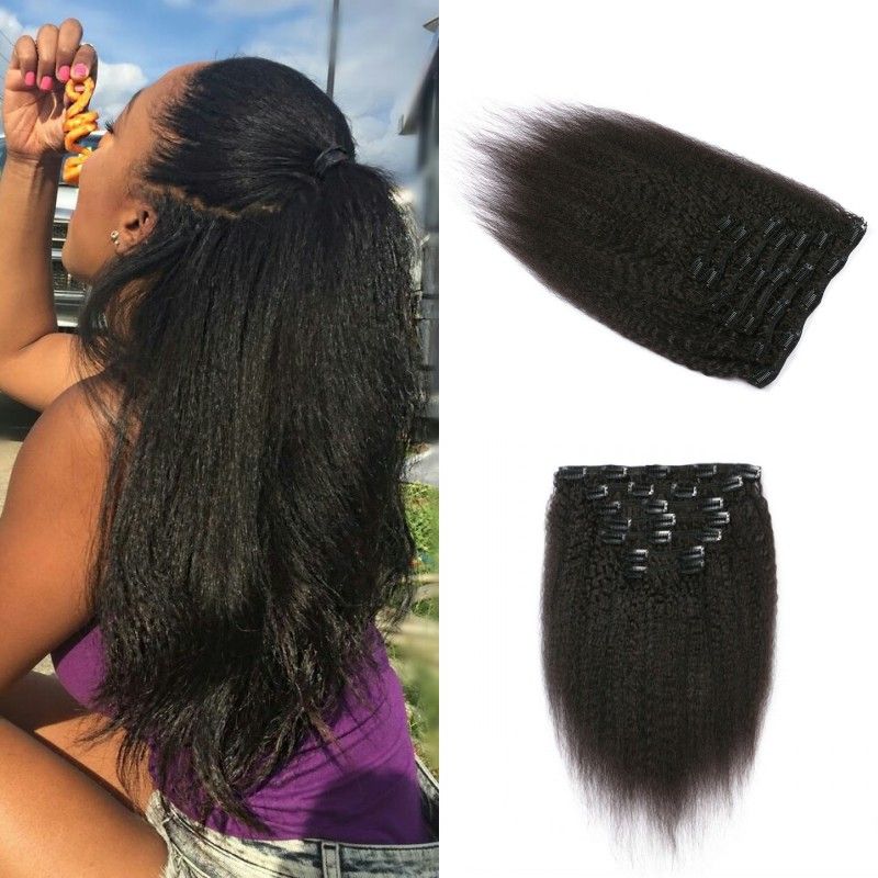 Mongolian Virgin Human Hair Kinky Straight Clip In Extensions For