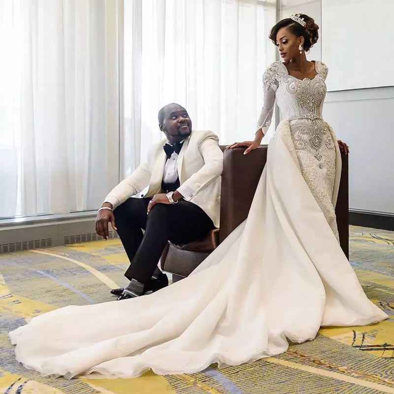 Acquistare Luxuries Sirena Abiti Da Sposa Con Treno Staccabile Neck  Quadrato Manica Lunga Appliques Abiti Da Sposa Africana Abiti Da Sposa  Perle Abito Da Sposa Lungo Treno Economico | Consegna Veloce E