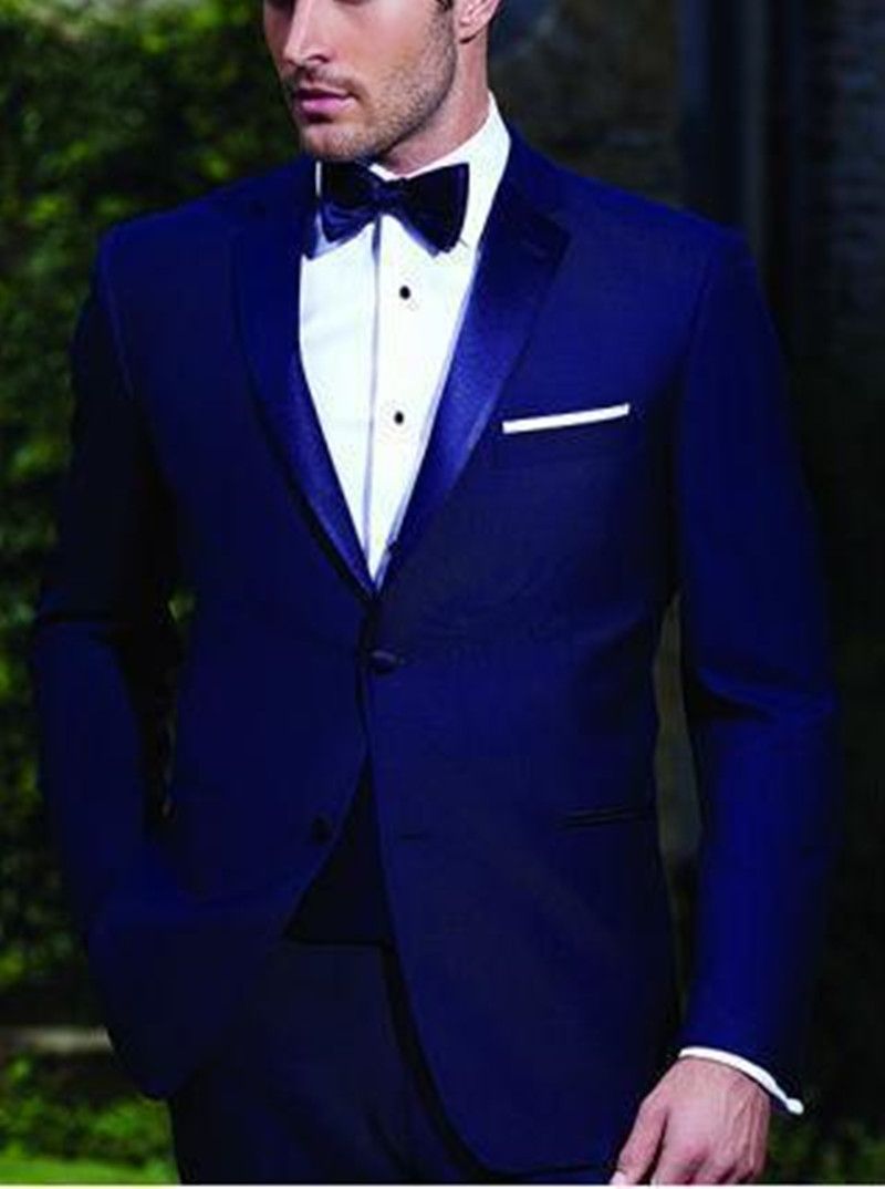 2018 Hombres guapos Trajes Royal Blue Groomsmen Txedos Slim Fit Fit Party Hecho a