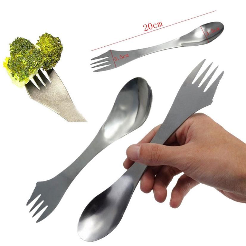 Multi Function Fork Spoon Spork 3 In 1 Tableware Stainless Steel
