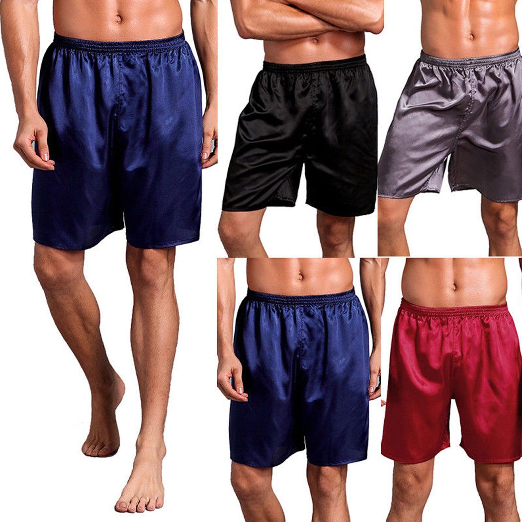 2018 Men Silk Satin Pajama Loose Shorts 