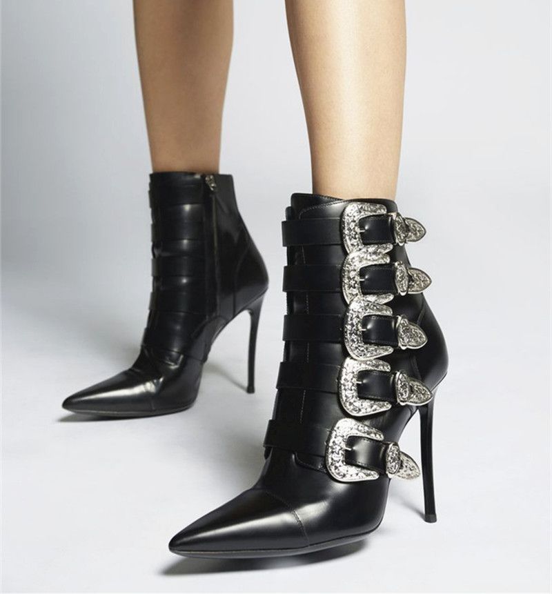 black leather ankle boots stiletto