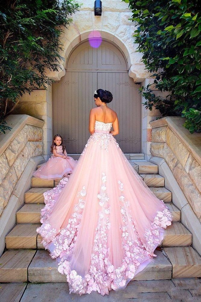 matching wedding dress and flower girl