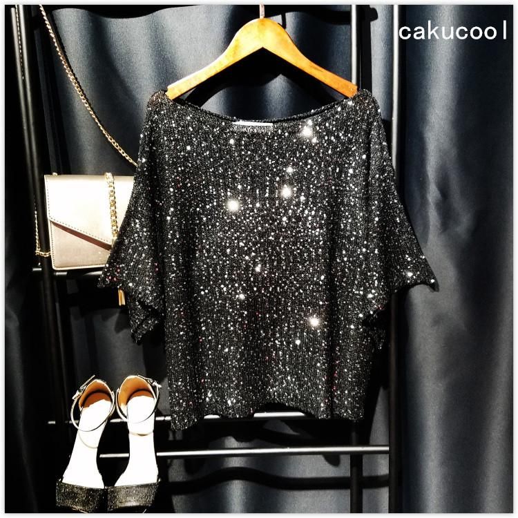 Acquista Camicie In Maglia Paillettes Cakucool Shiny Donna Mezza Manica  Tees Tops Colletto Slash Oro Lurex Maglietta Allentata Casual Girls Top i A  44,23 € Dal Yerter | It.DHgate.Com