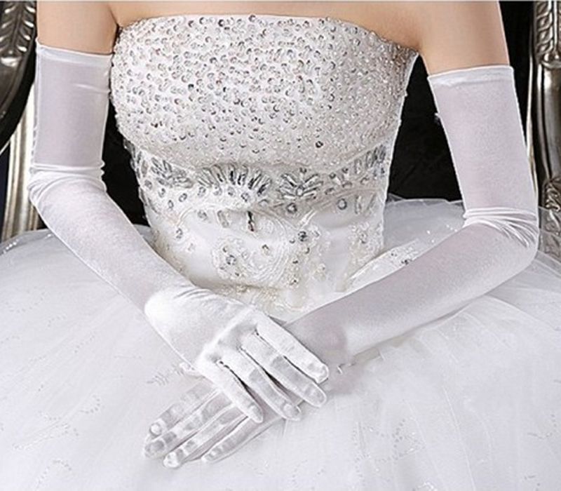 Ladies Wedding bridal ivory gloves fingerless fingered satin classic opera party 