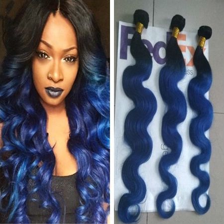 2019 Blue Ombre Hair Weave Extensions Body Wave Two Tone Color 1b