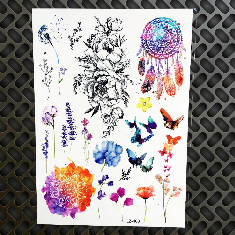 Acheter Renard Oiseaux Henné Rose Fleur Corps Bras Manches Delphinium Tatouage Temporaire Pissenlit Transfert De Transfert De Tatouage Autocollant