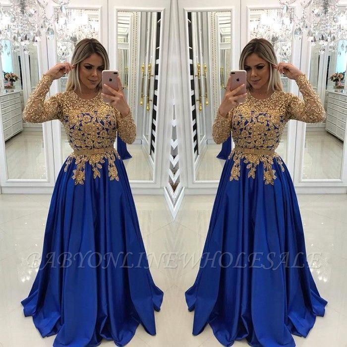 blue and gold mother of the bride dress