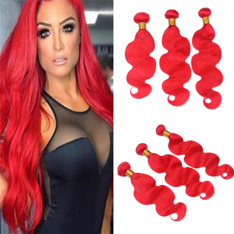 Virgin Malaysian Red Human Hair Weave 3 Bundles Double Weft Body