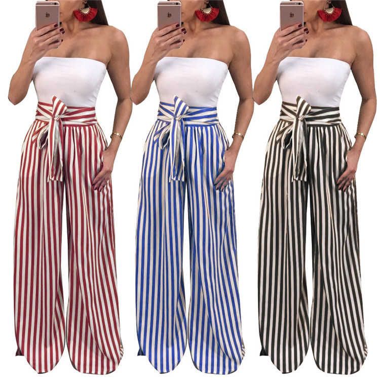 2018 Nuevo estilo popular pantalones mujer otoño invierno pantalones anchos casuales pantalones holgados a rayas