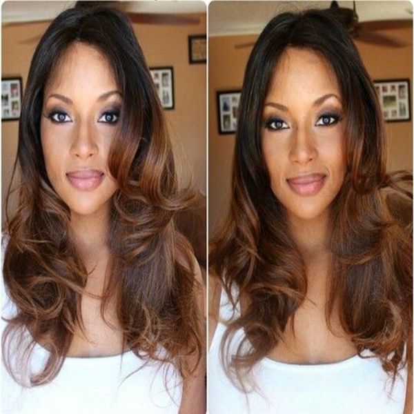 Mhazel Free Part Wavy Glueless Front Lace Wig 1b Ombre 30 Auburn