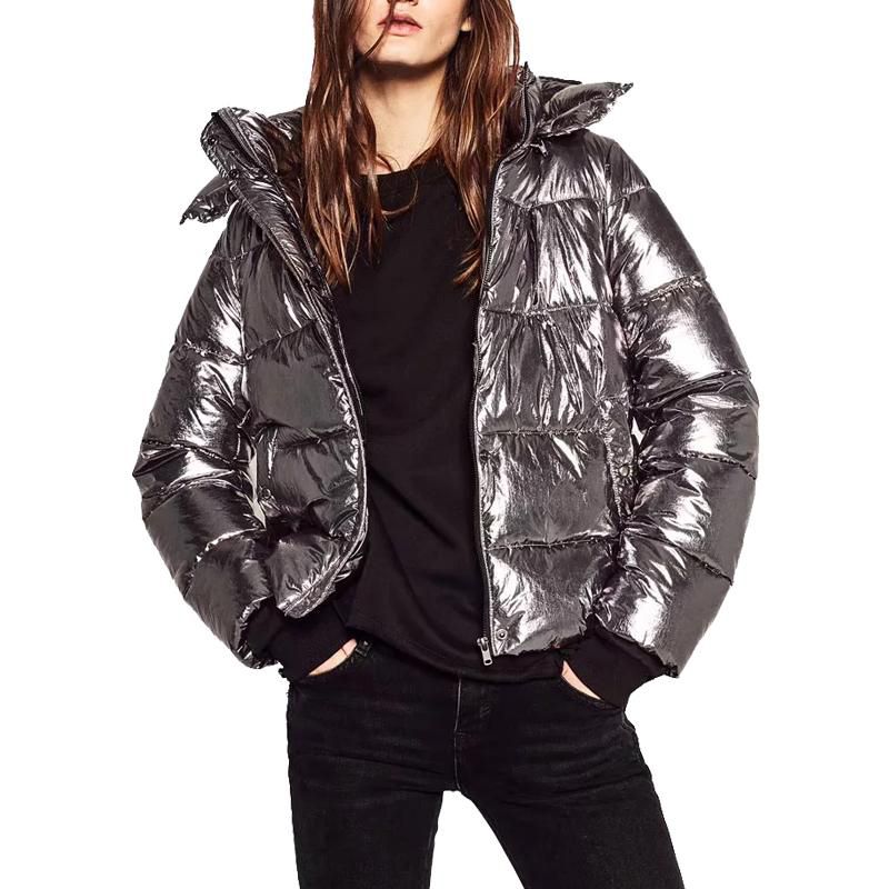 Compre Parka Inverno Do Revestimento Das Mulheres De Prata Quente De Metal Encapuzados Jaqueta Feminina Parkas Rua Zipper Manga Longa Casaco De Inverno Feminino De Lin_and_zhang, $535,8 | Pt.Dhgate.Com
