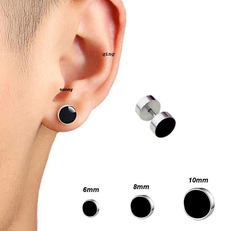 Wholesale Rock Fashion Small Barbell Ear Studs Double Sided Black Round ...