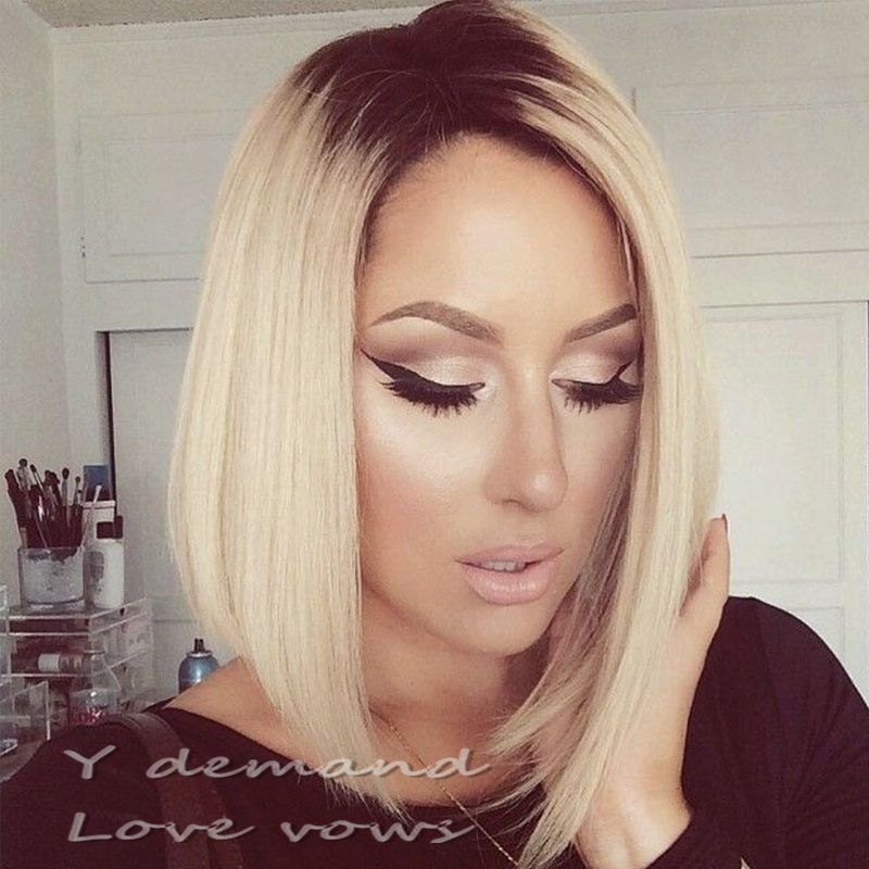 Beauty Short Ombre Blonde Brazilian Remy Human Hair Lace Front