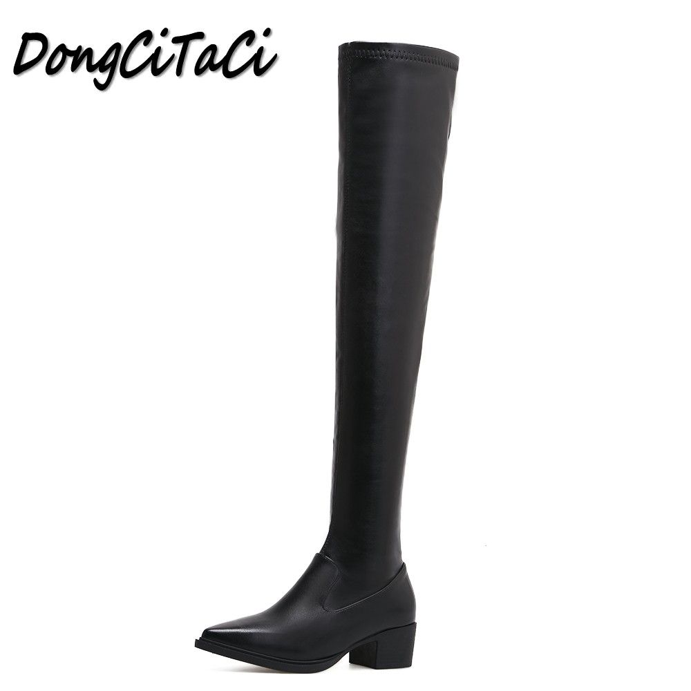 flat pointed over the knee boots