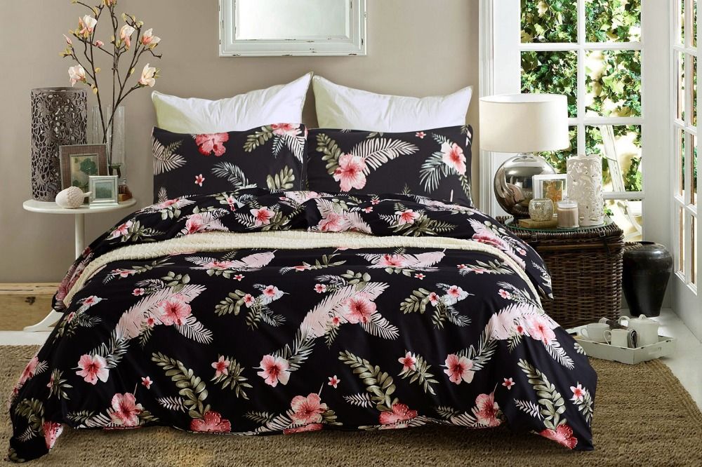 Beautiful Tropical Plant Fern Flower Paern Bedding Duvet Cover Set