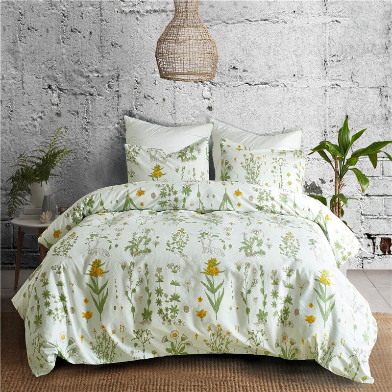 Rural Style Green Flower Pattern Bedding Sets Soft 2 Bed Linings