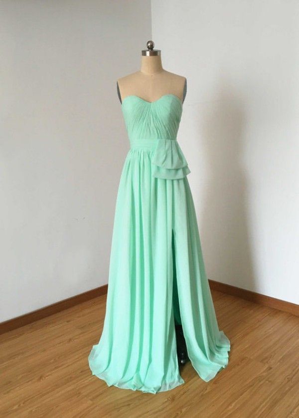 Vestidos de dama de honor en verde menta Vestido de dama de honor Cariño Sin mangas Vestido de fiesta de boda de gasa con pliegues con abertura Vestidos de dama de honor en verde menta Vestido de dama de honor Cariño Sin mangas Vestido de fiesta de boda de gasa con pliegues con abertura