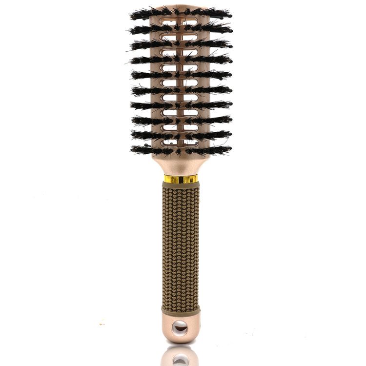 1pc Curved Vented Boar Bristle Styling Hair Brush & 1pc cleaning brush,  Single Brush Anti-static Detangler, Wet or Dry Use, Fast Blow Drying, Use  on Long or Short Hair. Boar Bristle Hair
