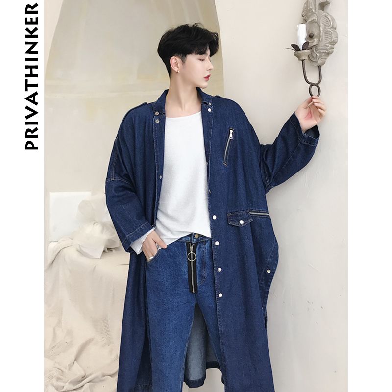Men Jeans Trench Coat 2018 Mens Japanese Streetwear Long Denim Jackets  Windbreaker Male Designer Winter Overcoat From Cagney, $80.7