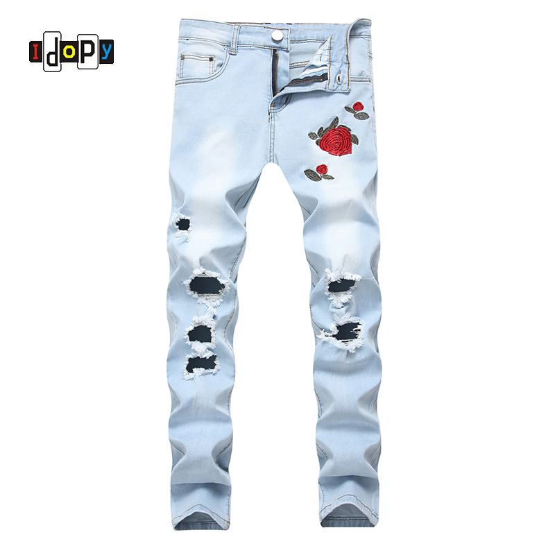 floral denim pants