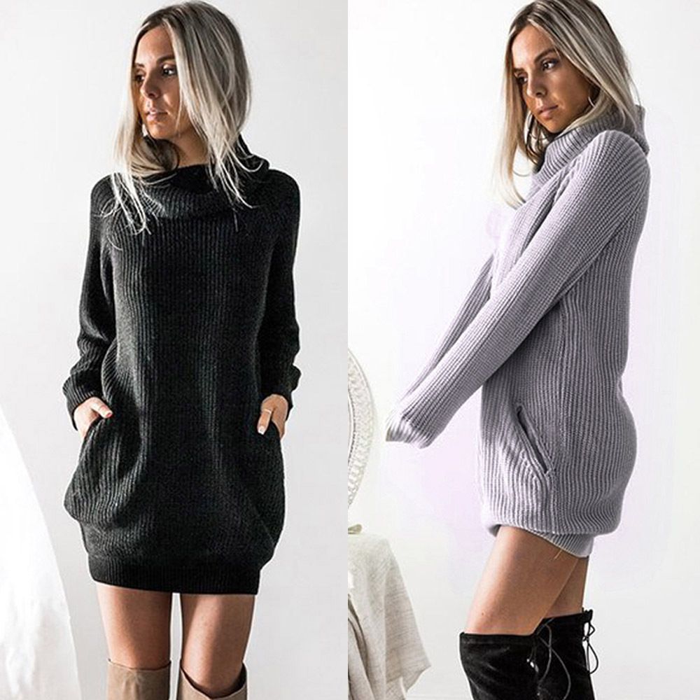 black long sleeve turtleneck sweater dress