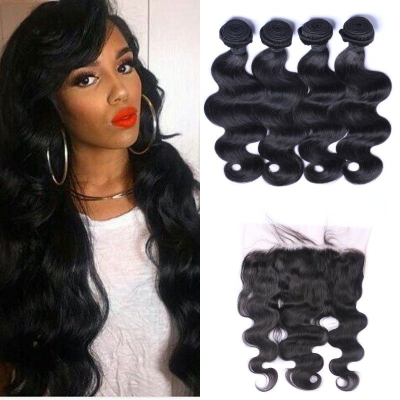 Indian Human Hair Body Wave With Lace Frontal Closure 13 6inch