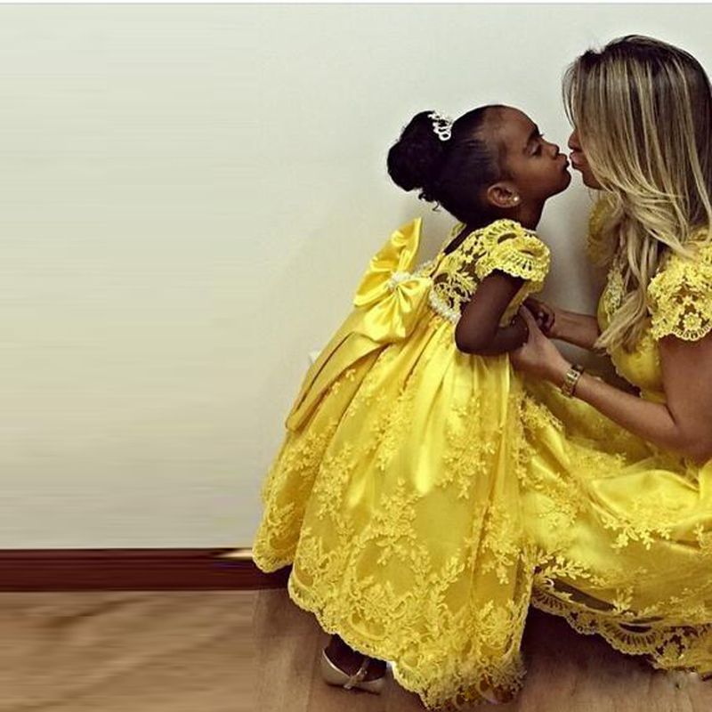 2018 African Yellow Flower Girl Dresses For Wedding Gowns Cap