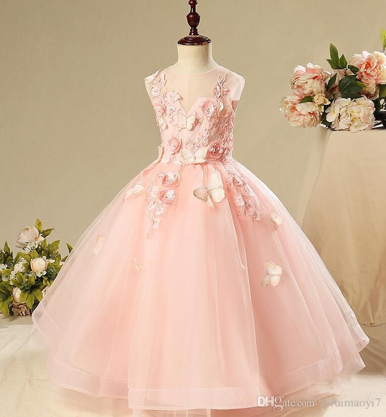 Vestidos de flores para bodas baratas de alto bajo volantes Princess Party Girls Pageant