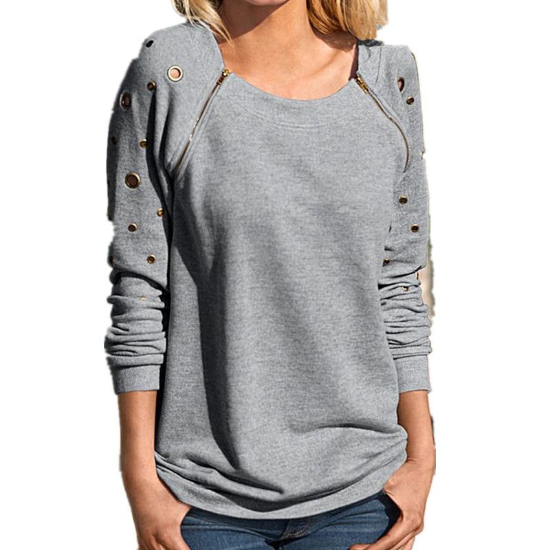Compra Preself Blusas Agujeros Patchwork O Cuello Cremallera Sudadera De  Manga Larga Camisa Tops Mujer Moda Gris Negro Ejército Verde Color Sólido  Barato | Entrega Rápida Y Calidad | Es.Dhgate