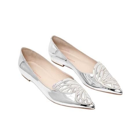 silver metallic flats shoes