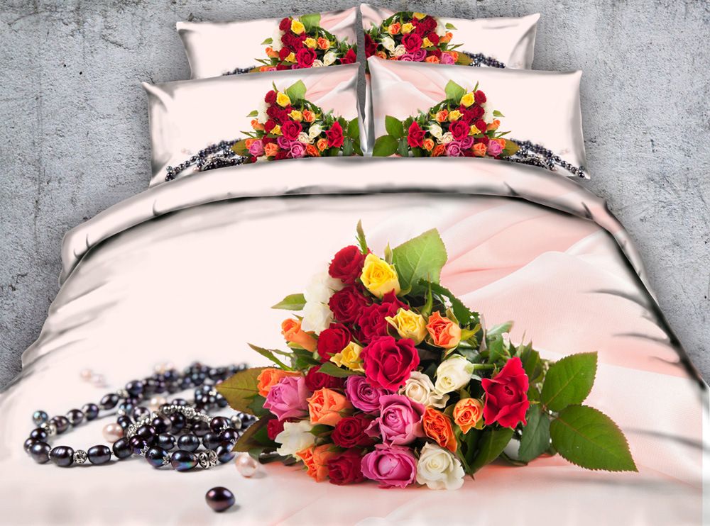 3d Romantic Flowers Duvet Cover Pendant Bedding Sets Queen Floral
