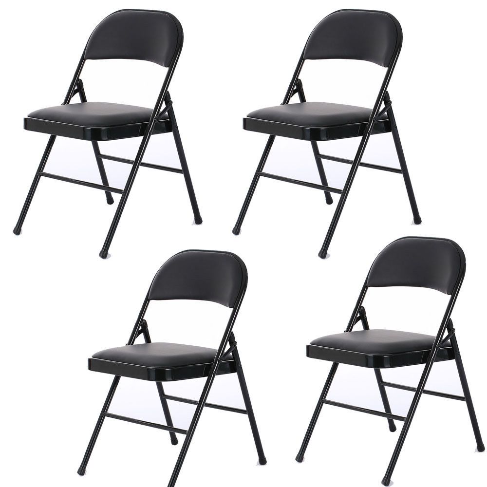 4 Fabric Folding Chair Black Soft Padded Seat Compact Steel Back