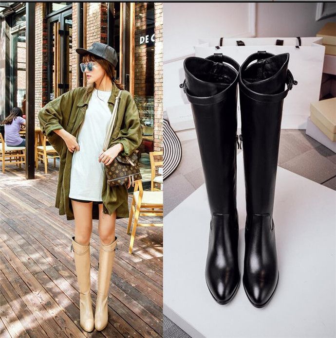 Acquistare Stivali Invernali Da Donna In Pelle Con Tacchi Grossi Stivali  Alti Fino Al Ginocchio Con Testa A Punta Fibbia Laterale Stivali In Metallo  Semplici Alla Moda Economico | Consegna Veloce E