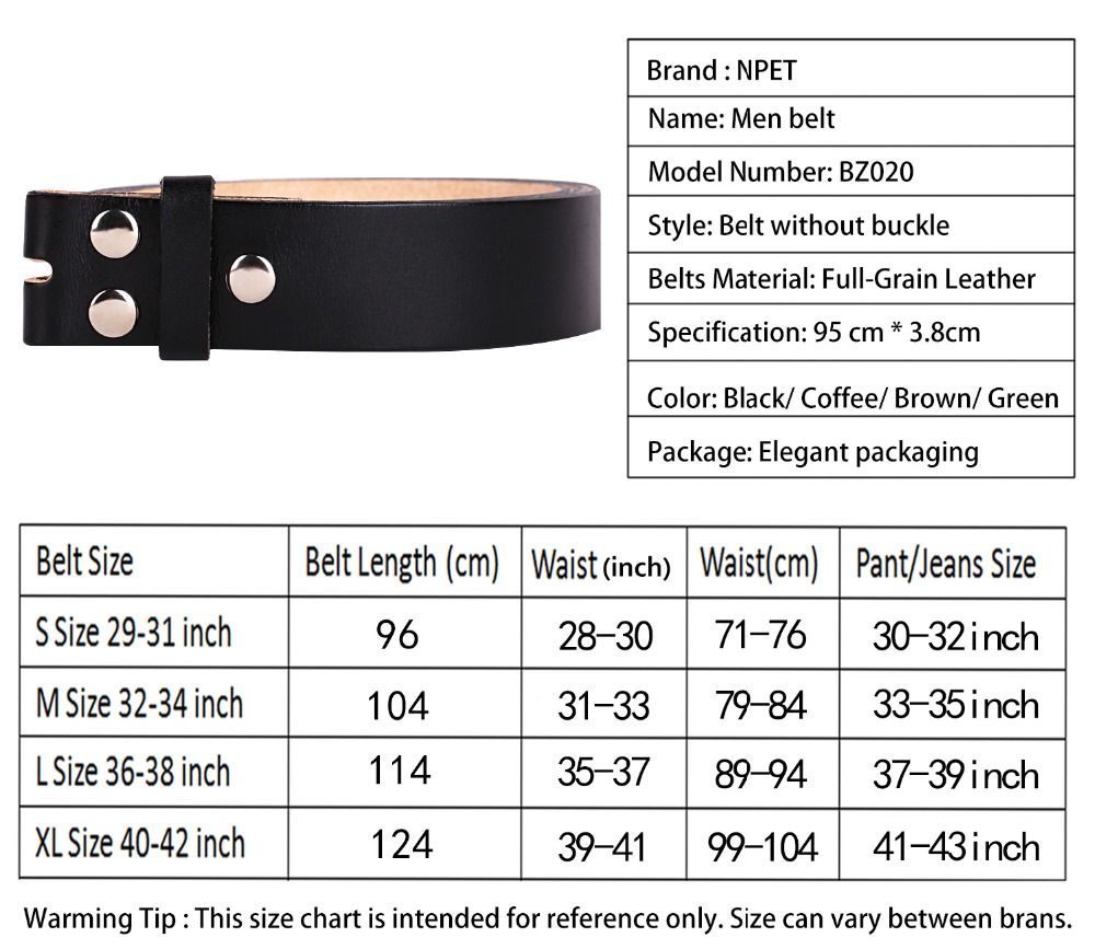 Belt Length Size Chart