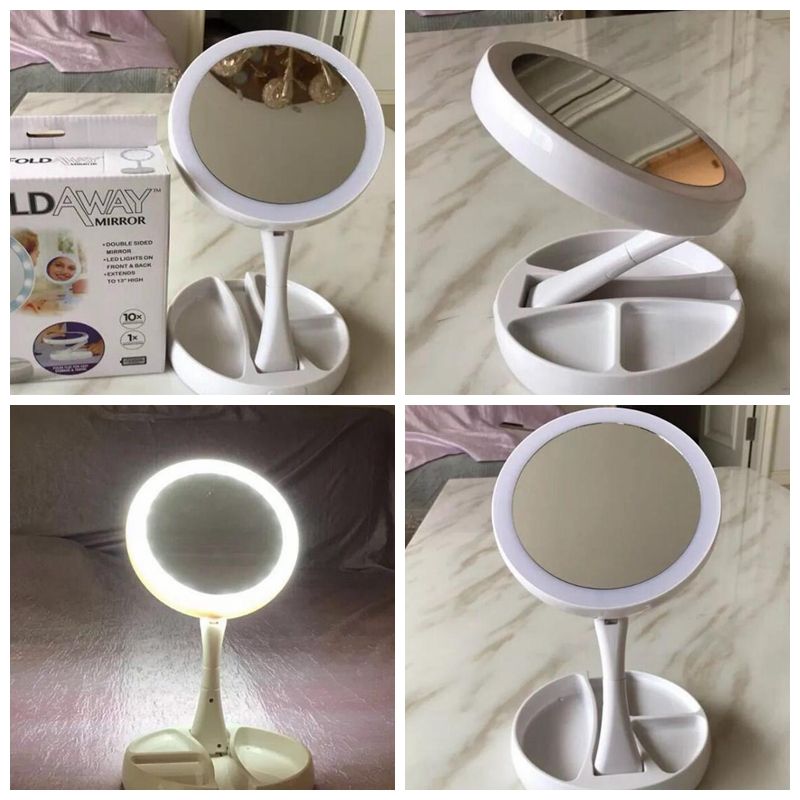 My Fold Away Mirror Led Make Up Mirrors 360 Degree Rotation Cosmetic Folding Portable Compact Pocket Kka3826 Vanity With Bathroom Wall