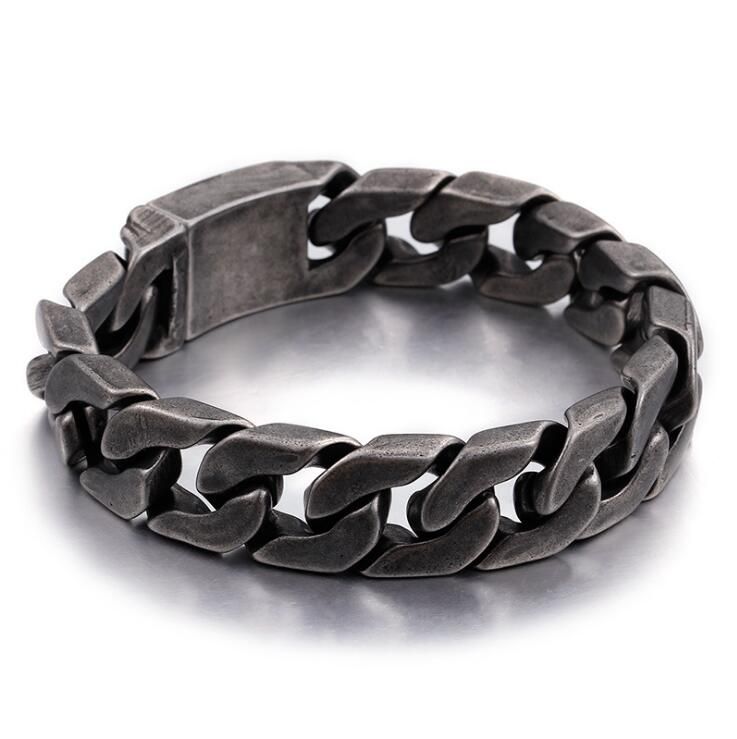 Heavy Mens Bracelet Chain 316L Stainless Steel Punk Double Curb Cuban Rombo Link 15/17mm 7-11inch 