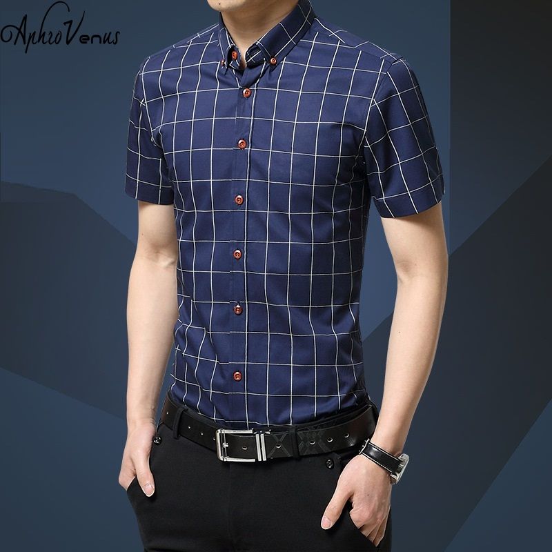 Alion Mens Button Down Plaid Short-Sleeve Slim Fit Work Casual Shirts