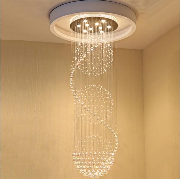 LED K9 Crystal Chandeliers Lighting Stairs Ceiling Chandelier Raindrop