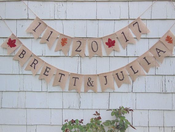 2020 Custom Name Date Rustic Autumn Wedding Burlap Banners Bridal