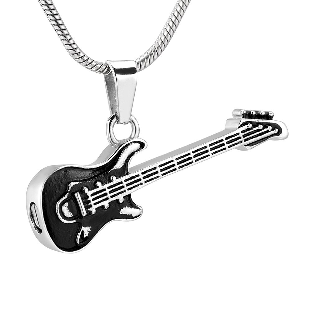 Wholesale ZZL085 Silver And Black Guitar Shape Memorial Urn Necklace