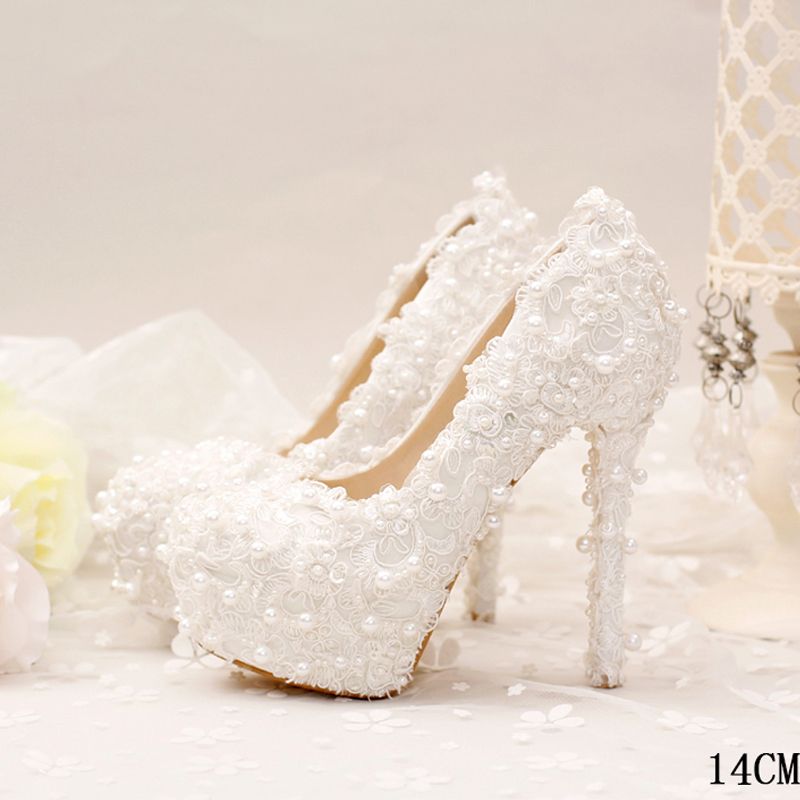 Elegant White Pearls Wedding Party Decorations Dress Shoes High