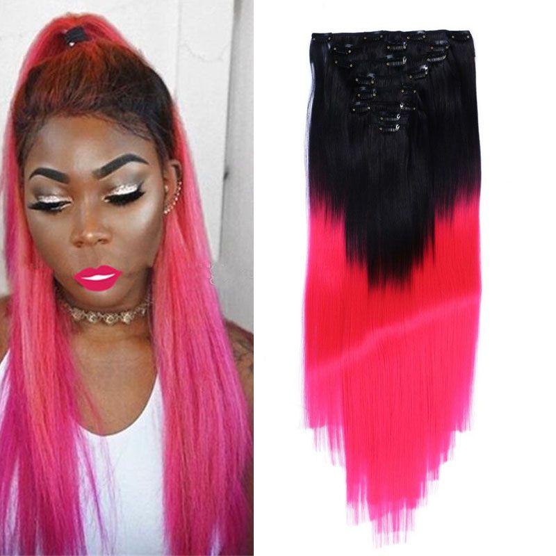 Cheap Two Tone Ombre Clip In Remy Human Hair Extensions T1b Pink