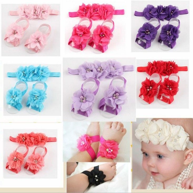 Newborn Baby Girl Kids Infant Headband Foot Flower Elastic Hair Band HK