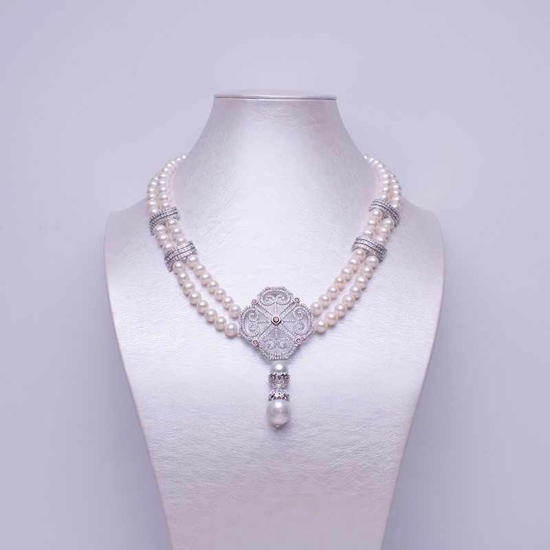 Whole Luxury Natural Freshwater Pearl Double Strand - Double Strand Pearl Necklace With Pendant Whole Luxury Natural Freshwater Pearl Double Strand - Double Strand Pearl Necklace With Pendant