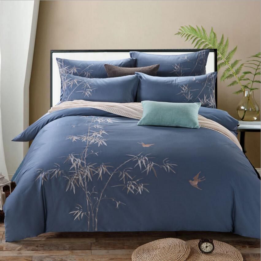 100 Coon Bamboo Embroidered Design Bedding Set King Queen Size