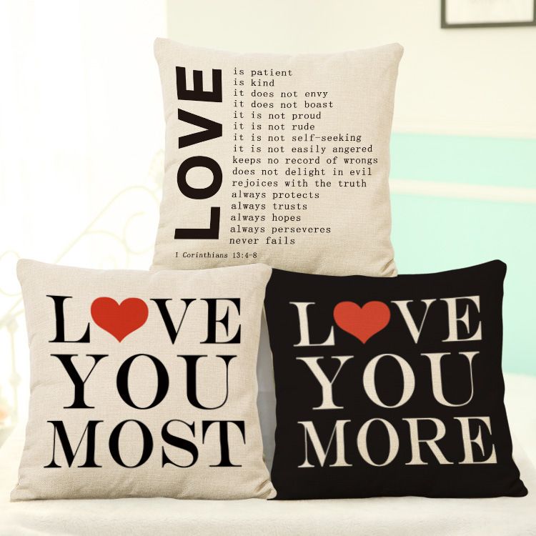 3 Styles English Letters Cushion Covers Heart Love You More
