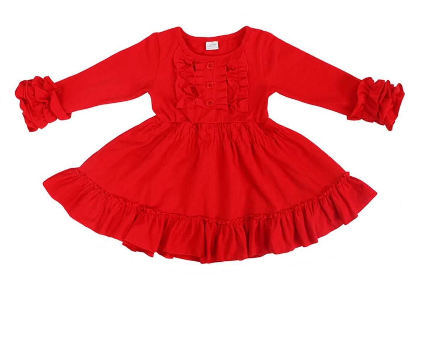 2020 Christmas Kids Girl Dress Fall Red Children Cotton Ruffle Sleeves