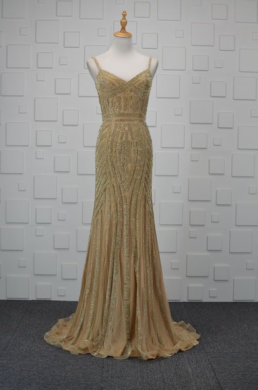 Long Gold Beaded Dress U.K., SAVE 34 